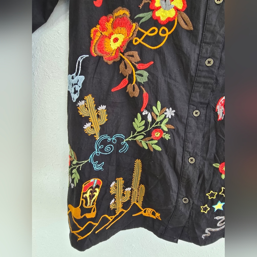 Avani Texas Western Rodeo Embroidered Black Button-Dow Top Size Small - Picture 6 of 11